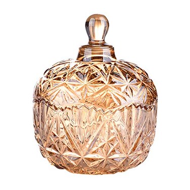 SOCOSY Royal Amber Embossed Crystal Glass Candy Jar with Lid Jewelry Box Wedding Candy Buffet Jar Kitchen Storage Jar