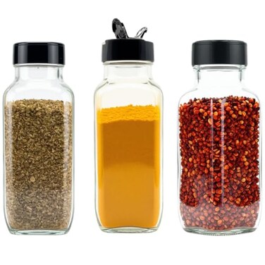JARMING COLLECTIONS Glass Spice Jars with Shaker Lids Spice Jars 16 oz for Food Storage Spice Containers for Kitchen Organization and Storage Bottles for Spices Black 16 Ounce 3 pack