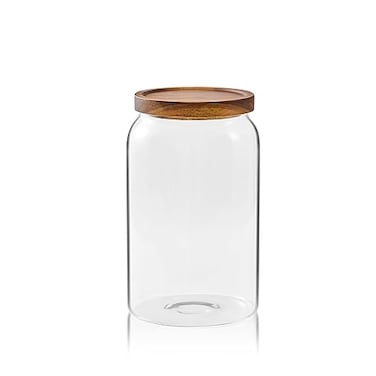 Sweejar Large Glass Candy Jars with Wooden Lids 1 Gallon Glass Jar with Lid SugarFlour Storage Containers Big Glass Canisters with Airtight Lid 1 Pack Hand Lid