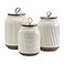 TTU Tabletops Gallery Ceramic Canister Collection Stoneware Designed Kitchen Storage Embossed Acacia Wood White Set 3 Piece Embossed Ziggy White Canister Set