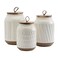 TTU Tabletops Gallery Ceramic Canister Collection Stoneware Designed Kitchen Storage Embossed Acacia Wood White Set 3 Piece Embossed Ziggy White Canister Set