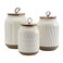 TTU Tabletops Gallery Ceramic Canister Collection Stoneware Designed Kitchen Storage Embossed Acacia Wood White Set 3 Piece Embossed Ziggy White Canister Set