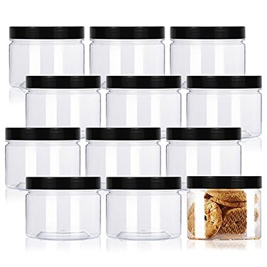 Lainrrew 12 Pcs 8oz Plastic Jars with Lids Clear Plastic Slime Containers Round Storage mason Jars Container Wide Mouth Storage Jars for Spice Cookie Candy