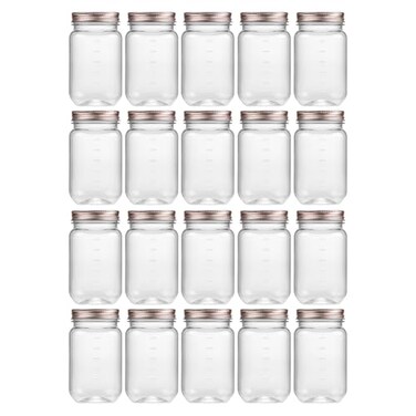 novelinks 16 oz Clear Plastic Jars with Lids Refillable 16oz Mason Jars with Lids Storage Containers for Kitchen Household Use 20 PackRose Gold