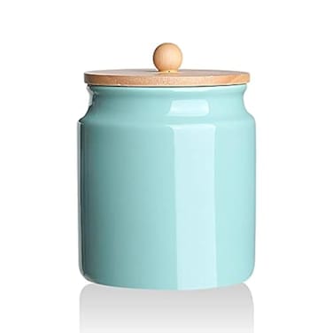 Sweejar Ceramic Kitchen Canisters 28 FLOZ Porcelain Food Storage Jar with Airtight Seal Wooden Lid Home Container Serving for Coffee Beans Tealeave Sugar Salt Tool Bucket Turquoise