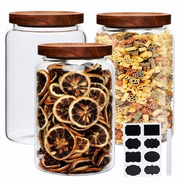 Datttcc Large Glass JarsSet of 3 Glass Jars with Wooden Airtight LidsFood Storage Container for TeaSpiceCereal EggFlourCoffee and More67 oz2000 ml