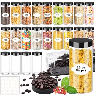 PeacePeo Plastic Jars with Lids 16 OZ Plastic Jars 24 Pcs Slime Containers with Airtight Screw On Lids Leak Proof Clear Storage Containers Jar Empty for Kitchen Household Food Storage