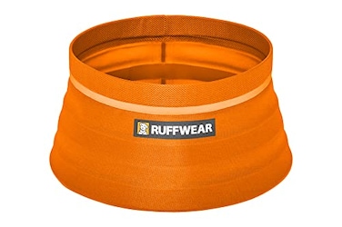 Ruffwear Bivy Collapsible Dog Bowl Waterproof Welded SingleWall Fabric Ultralight Portable FoldFlat NonSlip Bottom Accessory Loop Reflective Trim 60 fl oz 18 L Salamander Orange Medium
