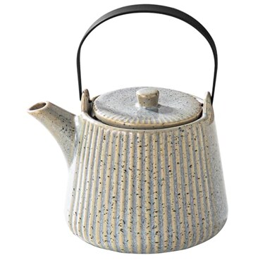 Yundu Ceramic Teapots for Tea 1000ml338oz Tea Pot with Infusers for Loose Tea Striped Tea Pot with Removable Tea Infuser Reactive Grey