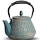 MILVBUSISS Cast Iron Teapot 32oz Japanese Sakura Blossom Pattern Tea Kettle Stovetop Safe Infuser for Loose Leaf Coffee Silicone Handle Enamel Interior 950ml Blue