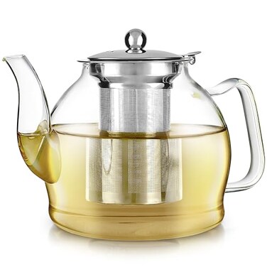 Teabloom Dublin Glass Teapot Fine Borosilicate Glass Stovetop and Microwave Safe Removable Stainless Infuser Ideal for Loose Leaf Tea Large Capacity 40 oz 1200 ml 45 Cups