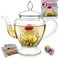 Teabloom Le Bouquet Glass Teapot with Two Gourmet Blooming Tea Flowers 34 Oz 1 L Capacity Up to 4 Cups of Tea