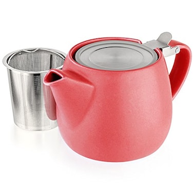 Tealyra Pluto Porcelain Small Teapot Red 182ounce 12 cups Matte Finish Stainless Steel Lid and ExtraFine Infuser To Brew Loose Leaf Tea 540ml