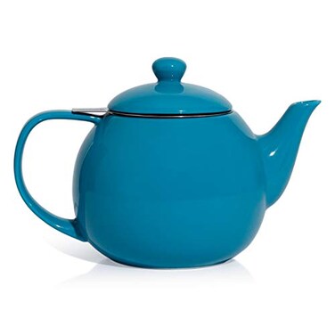 Sweese Teapot Porcelain Tea Pot with Stainless Steel Infuser Blooming Loose Leaf Teapot 27ounce Steel Blue