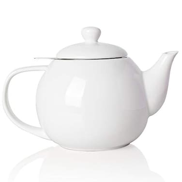 Sweejar Porcelain Teapot with Removable Stainless Steel InfuserMicrowave Dishwasher Safe Tea Pots for Loose TeaTea Infuser Pots for Chrismas Women Gift 30oz White