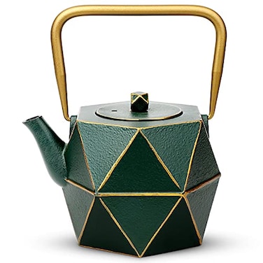 toptier Toptier Cast Iron Teapot Stovetop Safe Japanese Cast Iron Tea Kettle Diamond Design Tea Pot with Removable Infuser for Loose Tea 40 Ounce 1200 ml Dark Green