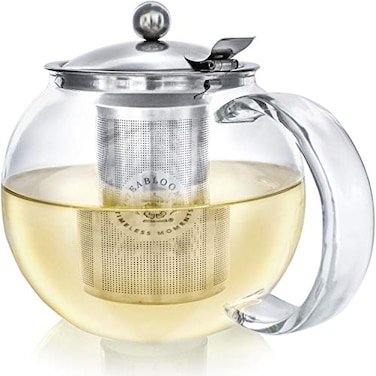 Teabloom AllinOne Glass Teapot and Tea Kettle Heatproof Borosilicate Glass Tea Maker with Removable Stainless Steel Loose Tea Infuser Classica Stovetop Tea Pot 40 oz 1200 ml