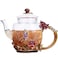 XUDREZ Glass Blooming Tea Teapot for Women Red Rose Floral with Gold 1015oz300ml