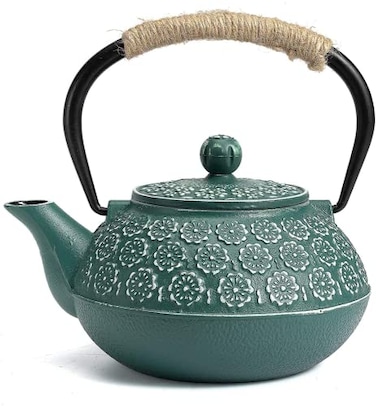 Sotya Cast Iron Teapot 40oz1200ml Japanese Tetsubin Tea Pot with Infuser for Loose Leaf and Tea Bags Tea Kettle Coated with Enameled Interior for Stove Top Dark Green