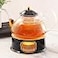 DUJUST Blooming Tea Pot Set Luxury British Design with Relief Decor Gold Trims HandCrafted Clear Teapot with Warmer 40oz Glass Teapot with Infuser StoveSafe Tea Party Gift Home Black