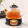 DUJUST Blooming Tea Pot Set Luxury British Design with Relief Decor Gold Trims HandCrafted Clear Teapot with Warmer 40oz Glass Teapot with Infuser StoveSafe Tea Party Gift Home Black