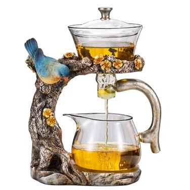 Fire Kirin Glass Teapot Set Animal Bird Design Semiautomatic Drip Rotating Bowl with Infuser Lazy Kungfu Tea Pot Set teapot