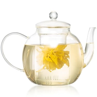 Wlasss 1530 ml52 oz Large Glass Teapot with Removable Infuser Clear Tea Kettle Stovetop Safe for Loose Leaf and Blooming Tea Tea Lovers ChoiceGifts for Christmas