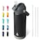 BJPKPK Insulated Water Bottle with Straw Lid 18oz Thermo Water Bottles with Soft Nozzle Flex Handle Nonslip Boot BPA Free Leak Proof Stainless Steel Metal Thermo Tumblers CupsBlack
