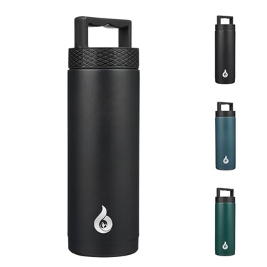 BJPKPK Insulated Water Bottles Dishwasher Safe 18 oz Water Bottle with Handle Leakproof BPA Free Thermal Flasks Stainless Steel Jug for Sports Black