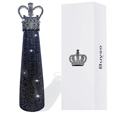 Buyso Black Bling Water Bottle Rhinestong Black Rhinestone Diamond Water Bottle Reusable Insulated Stainless Steel Bling Premium Aesthetic Gift