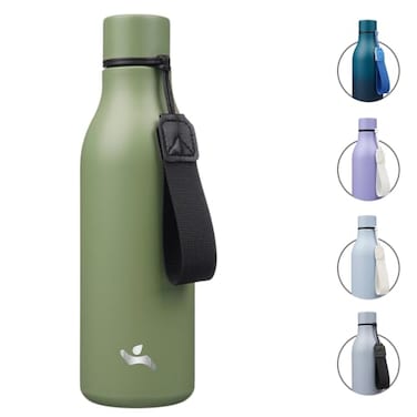Konokyo Insulated Water Bottle with Strap18 oz Double Wall Stainless Steel Vacuum Bottles Metal Water FlaskForest Green