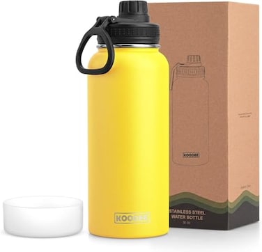 koodee Insulated Water Bottle 32 oz Stainless Steel Double Wall Vacuum Wide Mouth Sport Bottle with Leakproof Spout Lid Yellow