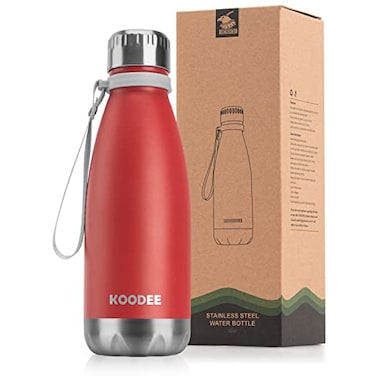 koodee Water Bottle 12 oz Stainless Steel Vacuum Insulated Flask Cola Shape LeakProof Metal Water Bottles for School Canyon Red