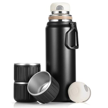 MUCR 750ml27 OZ Coffee Thermo with 3 cups Insulated Water Bottle Stainless Steel Vacuum Flask Set for Hot and Cold Drinks Gifts Box