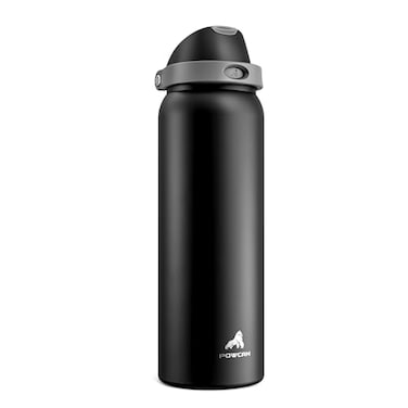 POWCAN 40 oz Insulated Water Bottle for Men PushButton Spout QuickFlip Straw Leakproof Cold for 24 Hrs Stainless Steel Large Water Bottle for Sports Camping Trips Outdoors Midnight Black