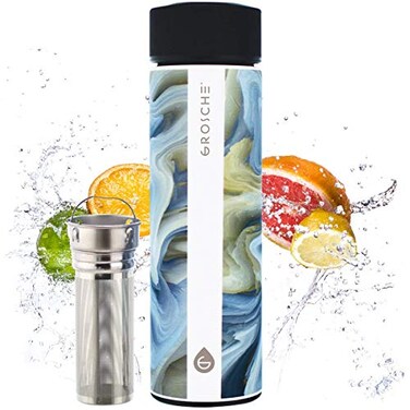 GROSCHE Chicago EXTRA LONG INFUSER 450 ml 152 fl Oz SOFT TOUCH Saturn Tea and Fruit Infuser Water Bottle Double Walled Vacuum Insulated Stainless Steel Flask Hot Cold Tea Infuser Bottle