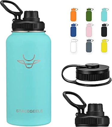 STACEGEELE Insulated Vacuum Water Bottle with Spout Lid Screw on Top Stainless Steel Flask For Kids Leak Proof Lightweight Eco Friendly 18oz 24oz 32 oz 40oz32oz Seafoam