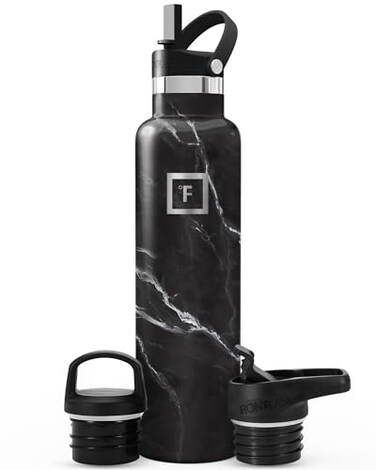 IRON Â°FLASK IRON FLASK Camping Hiking Hydration Flask with Straw BPAFree Insulated Stainless Steel Sports Water Bottle 24 oz Black Marquina