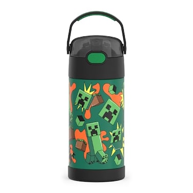 THERMOS FUNTAINER Water Bottle with Straw 12 Ounce Kids Stainless Steel Vacuum Insulated Water Bottle with Lid Minecraft