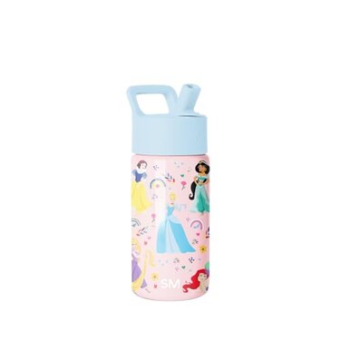 Simple Modern Disney Princess Kids Water Bottle with Straw Lid 14oz Insulated Stainless Steel Kids Tumbler Spill Proof Toddler Cup for School Girls Boys Summit Princess Rainbows
