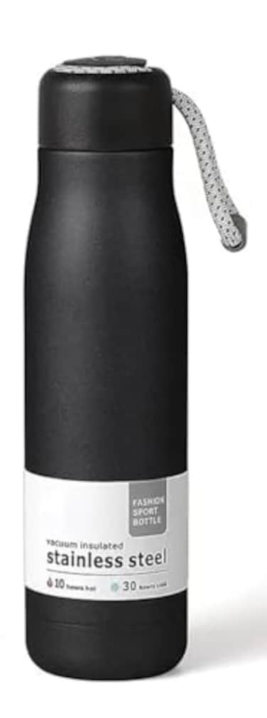 Dusgut Water Bottle with Portable Lid Metal Thermos Vacuum Insulated Stainless Steel Reusable Leak Proof BPAFree Flask 17oz Black