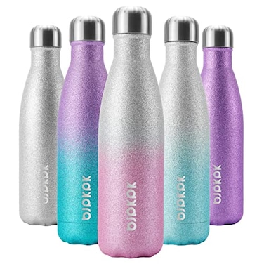 BJPKPK 17oz Insulated Water Bottles Stainless SteelSports Water Bottles Keep Cold for 24 Hours and Hot for 12 HoursBPA FreeGlitter Silver Pink