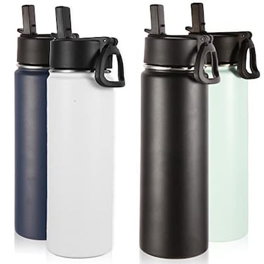 Volhoply Insulated Water Bottles with Straw Bulk 4 Pack 22 oz Stainless Steel Sports Bottle with Handle LidDouble Walled Vacuum Metal Water Cups with Wide Mouth Reusable WaterbottleMix4 Set