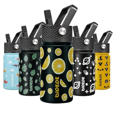 BJPKPK Water Bottle with Straw Lid 15 oz Insulated Water Bottle Stainless Steel Metal Water Bottles Reusable Leak Proof BPA Free Thermo Flask CupsLemon