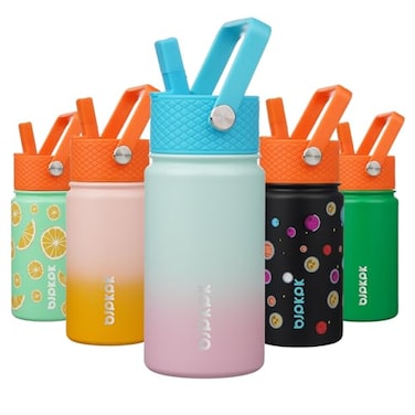 BJPKPK Insulated Water Bottle with Straw Lid 15 oz Stainless Steel Metal Water Bottles Reusable Leak Proof BPA Free Thermo Flask Cups Marshmallow