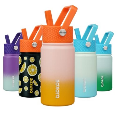BJPKPK Insulated Water Bottle with Straw Lid 15 oz Stainless Steel Metal Water Bottles Reusable Leak Proof BPA Free Thermo Flask Cups Coral