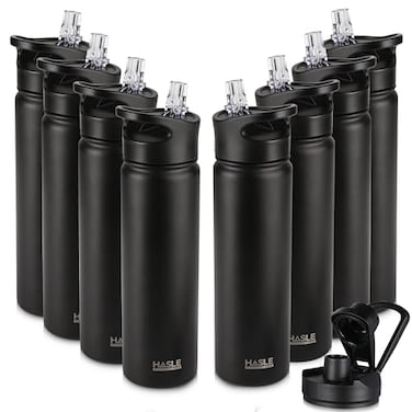 HASLE OUTFITTERS Insulated Water Bottle 22 oz Double Wall Stainless Steel Water Bottle Wide Mouth with Straw Lid Spout Lid Keeps Cold or HotBlack8