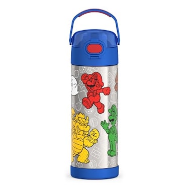 THERMOS FUNTAINER 16 Ounce Stainless Steel Vacuum Insulated Bottle with Wide Spout Lid Mario