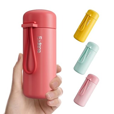 Exllena Mini Water Bottle 5oz Small Insulated Water Bottle for HotCold Drinks Water Bottle Purse with Carry Handle 100 Leakproof Perfect for School TravelCoral Red
