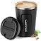 Smilatte 12oz 380ml Vacuum Insulated Coffee Travel Mug Leak proof Double Wall Stainless Steel Reusable Cup with Lid Thermal Tumbler for Hot and Cold Drinks Matte Texture Black